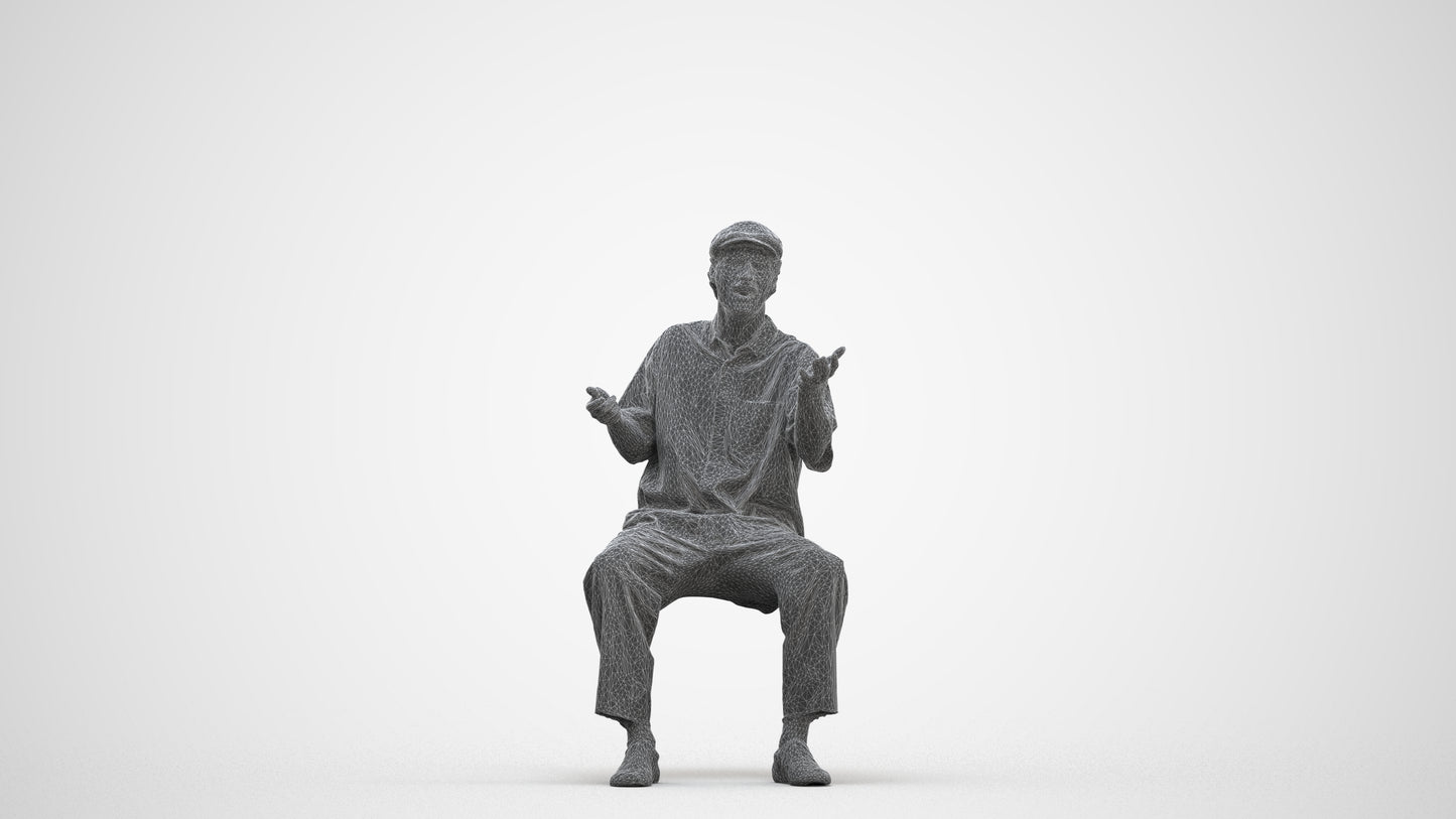 realistic 3D man casual sitting, scanned archviz people for Blender and 3ds Max, three-quarter front view render
