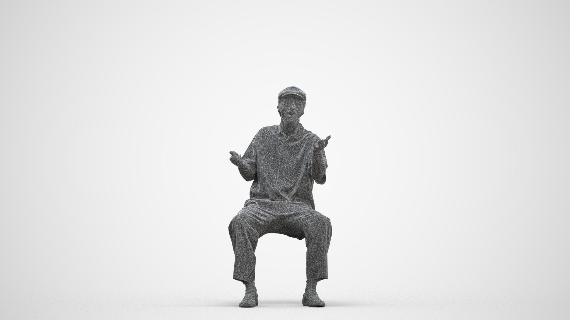 realistic 3D man casual sitting, scanned archviz people for Blender and 3ds Max, three-quarter front view render