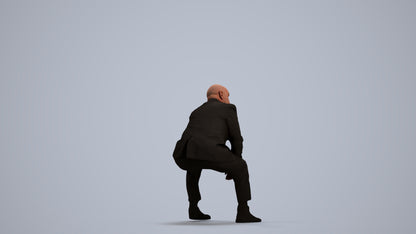 3D human model senior man business, photogrammetry scanned person for archviz, front view render