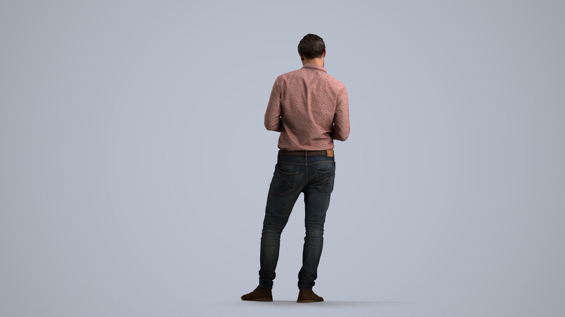 3D people model man casual standing, scanned human for 3ds Max rendering, front view render