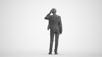 3D scanned senior woman standing business, photorealistic archviz people for Enscape and SketchUp, wireframe front view