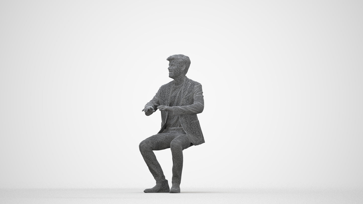 realistic 3D people man business sitting, render-ready for V-Ray and Corona, FBX OBJ, wireframe back view