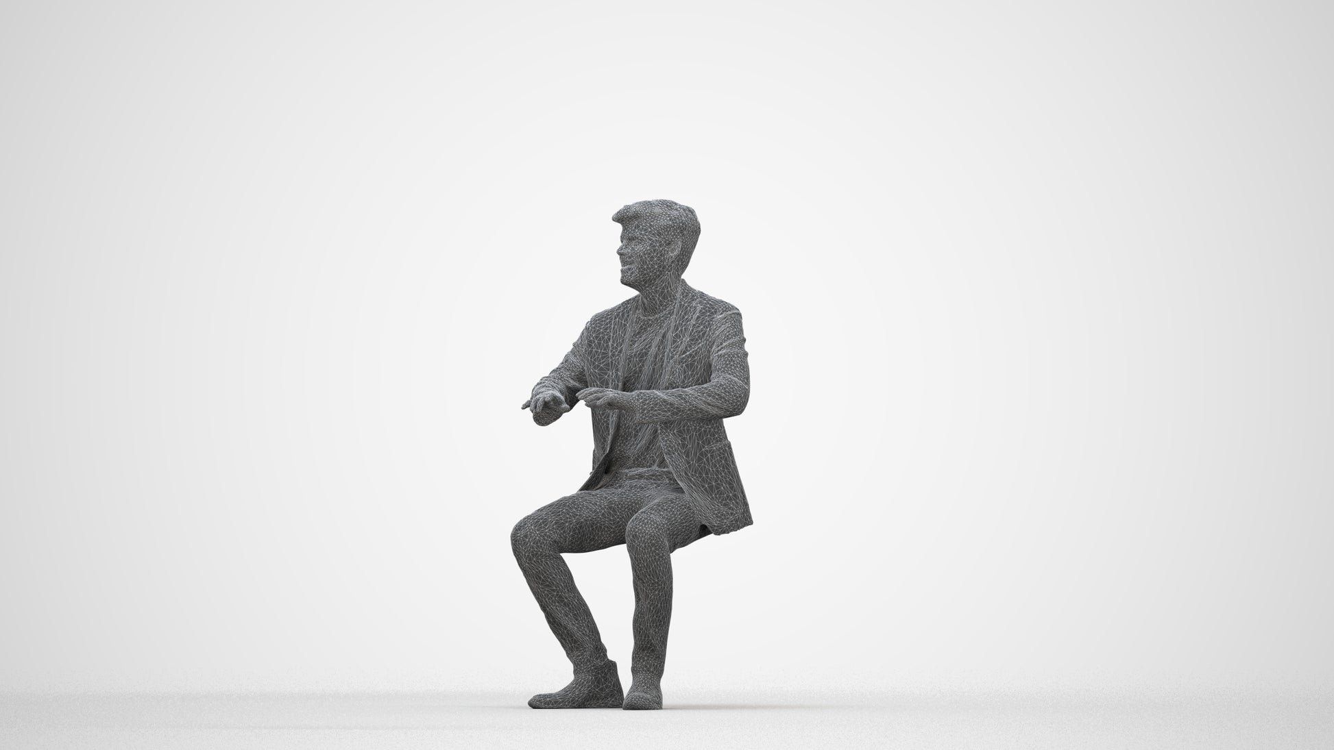 realistic 3D people man business sitting, render-ready for V-Ray and Corona, FBX OBJ, wireframe back view