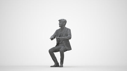 realistic 3D people man business sitting, render-ready for V-Ray and Corona, FBX OBJ, wireframe back view