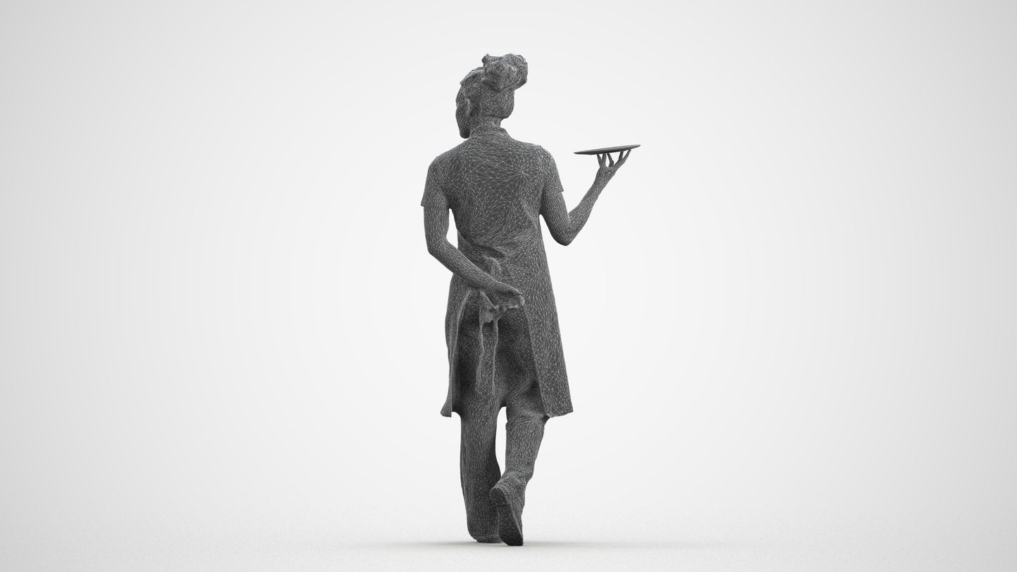 realistic 3D human woman hospitality, archviz people FBX OBJ for Blender, wireframe front view