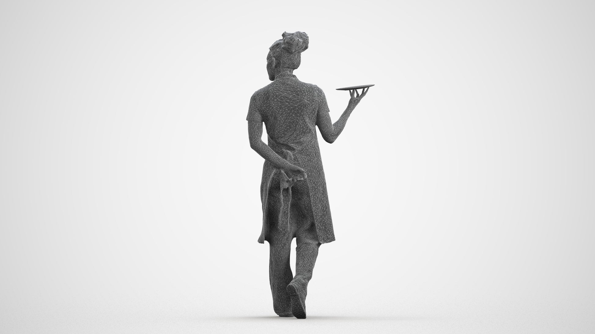 realistic 3D human woman hospitality, archviz people FBX OBJ for Blender, wireframe front view