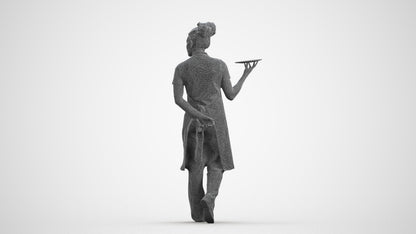 realistic 3D human woman hospitality, archviz people FBX OBJ for Blender, wireframe front view