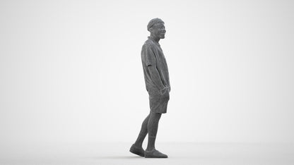 3D scanned man walking casual, photorealistic archviz people for Enscape and SketchUp, wireframe side view