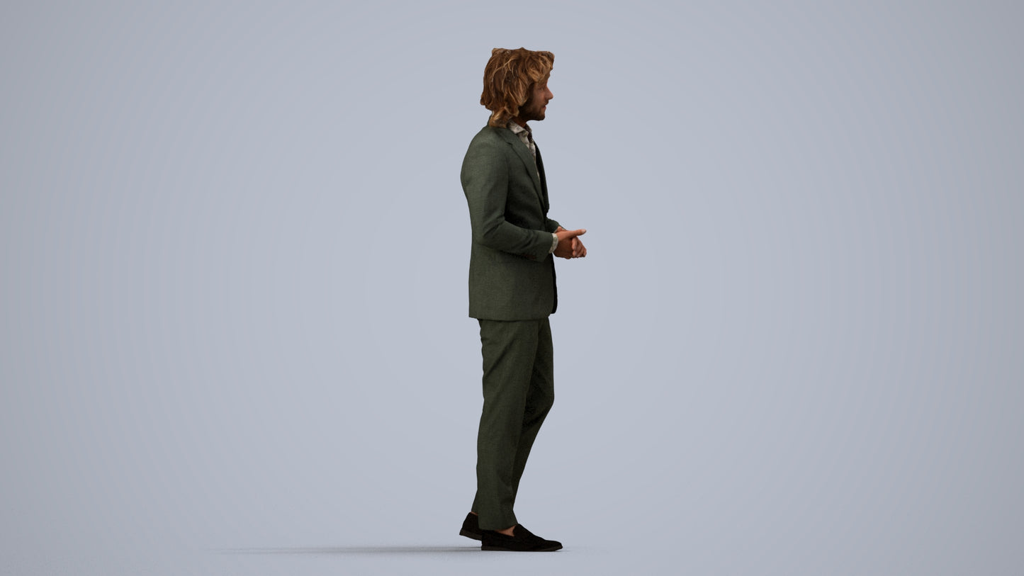3D people model man business, scanned human for 3ds Max rendering, side view render