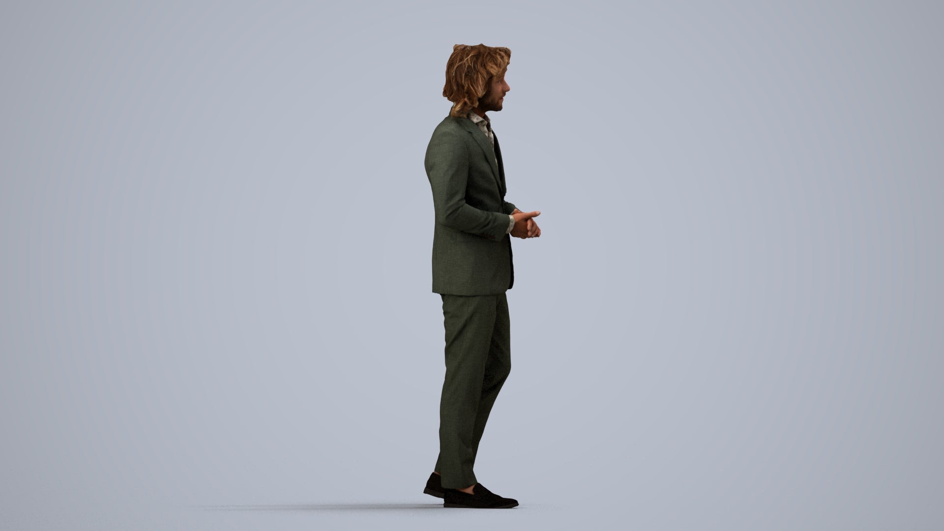 3D people model man business, scanned human for 3ds Max rendering, side view render