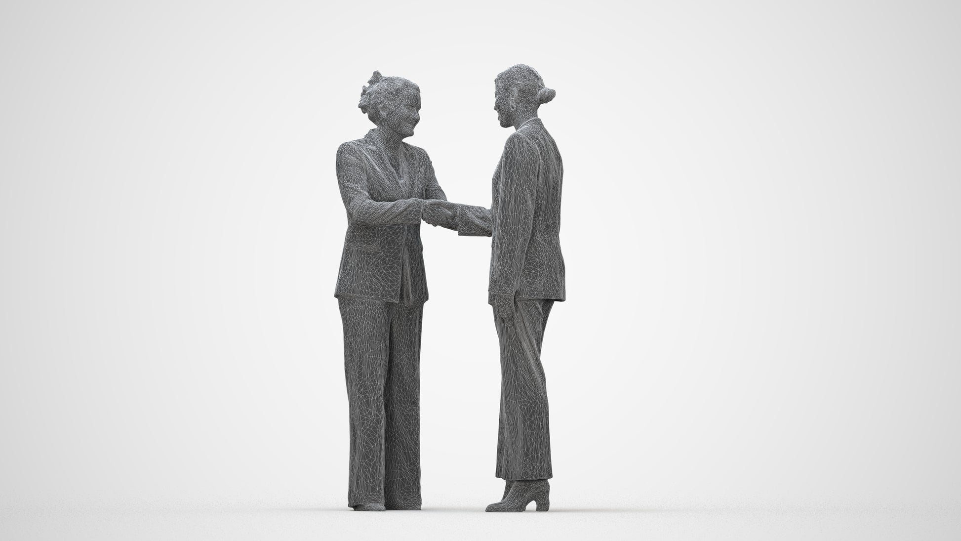 realistic 3D woman business, scanned archviz people for Blender and 3ds Max, wireframe back view
