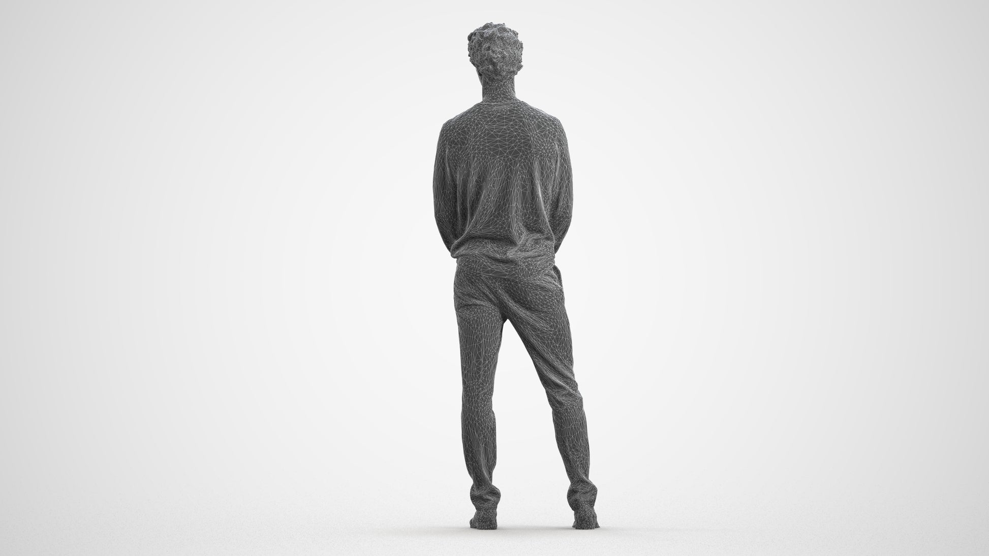 scanned 3D man casual standing, photogrammetry people for Enscape and V-Ray, wireframe front view