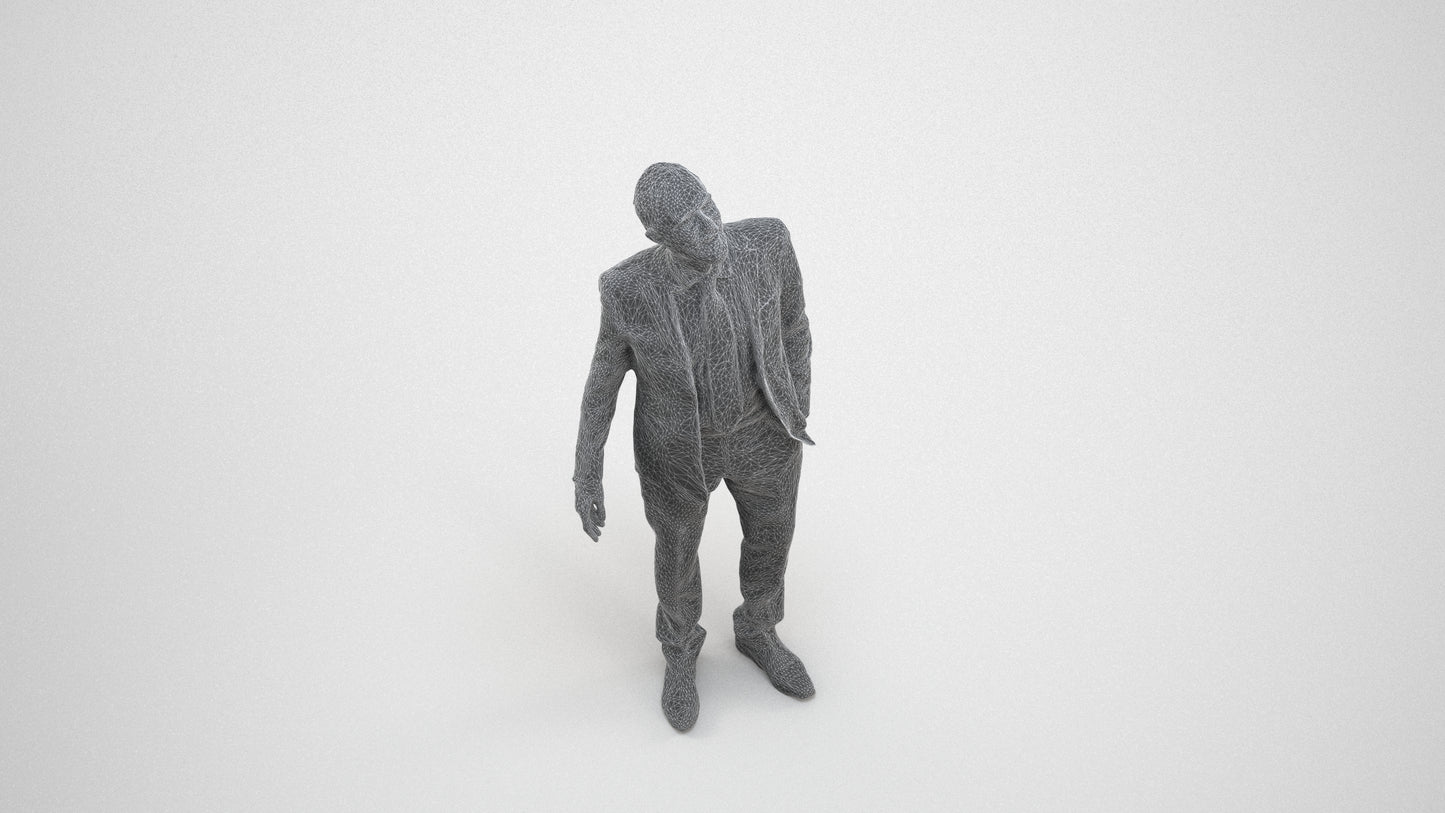 3D people model senior man business, scanned human for 3ds Max rendering, wireframe three-quarter view
