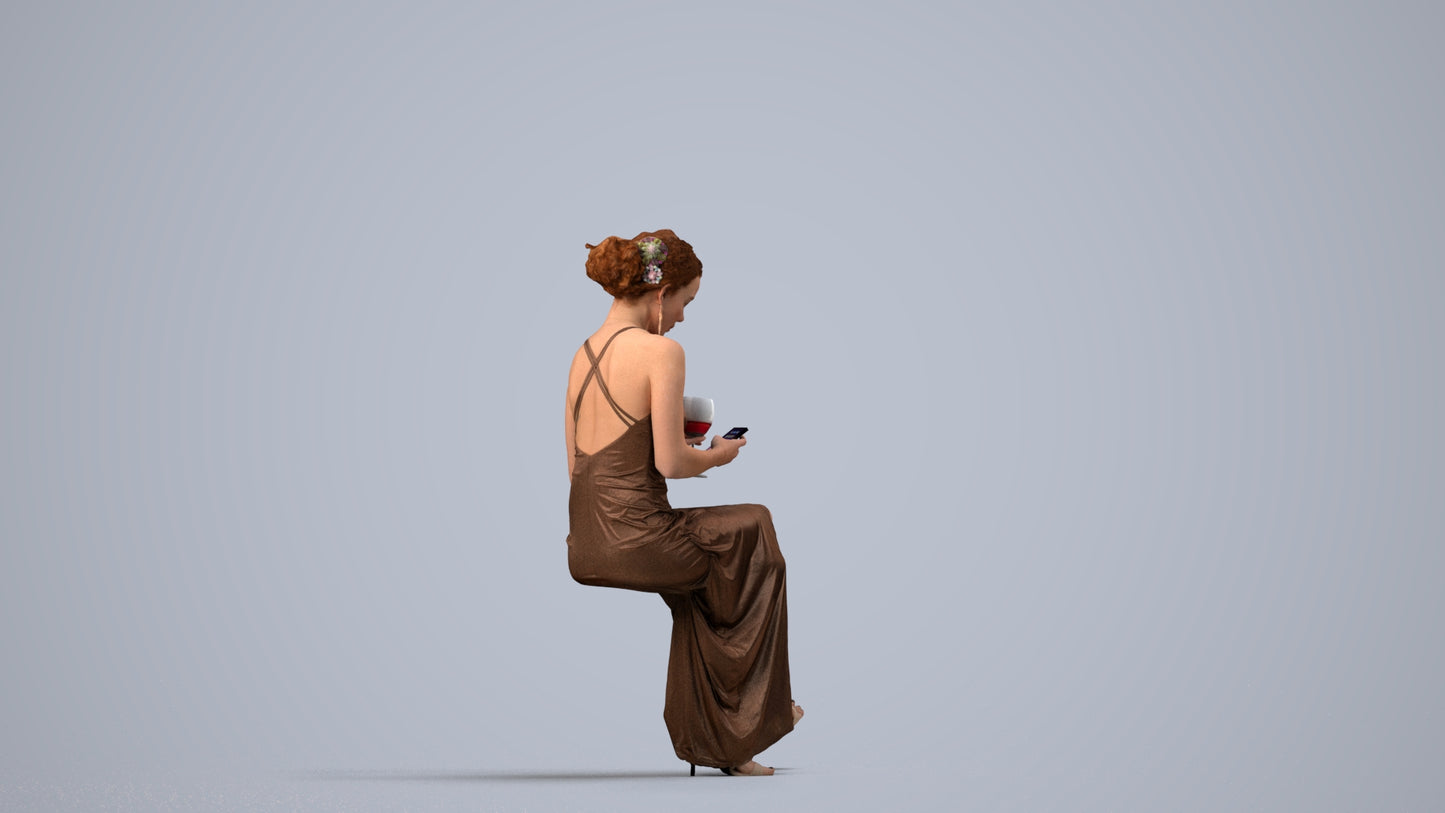 3D people model woman formal formalaffairs, scanned human for 3ds Max rendering, side view render