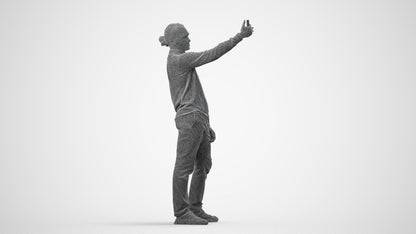 3D scanned man standing casual, photorealistic archviz people for Enscape and SketchUp, wireframe side view