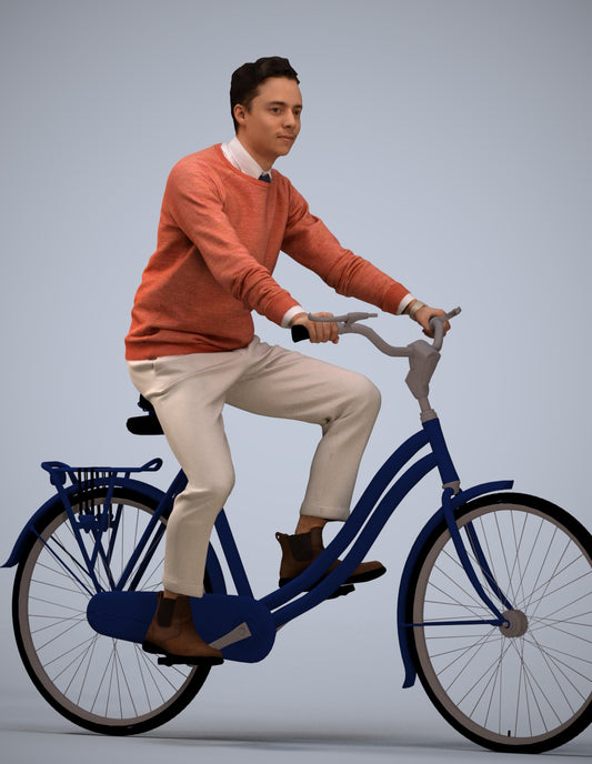 3D human model man casual cycling, photogrammetry scanned person for archviz