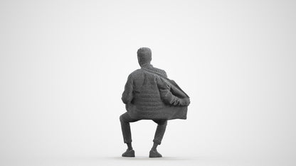 realistic 3D man casual sitting, scanned archviz people for Blender and 3ds Max, wireframe front view