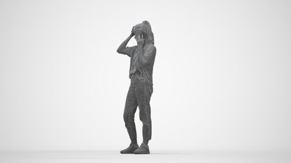 3D scanned woman standing casual, photorealistic archviz people for Enscape and SketchUp, wireframe back view