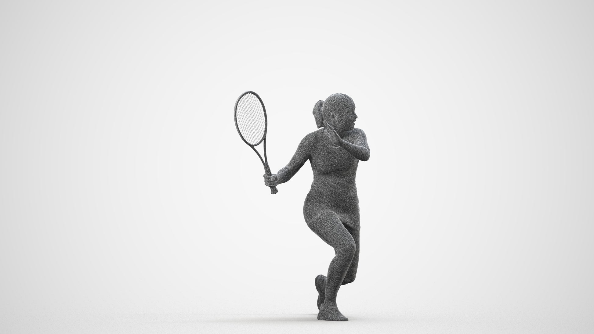 realistic 3D human girl sport, archviz people FBX OBJ for Blender, wireframe side view