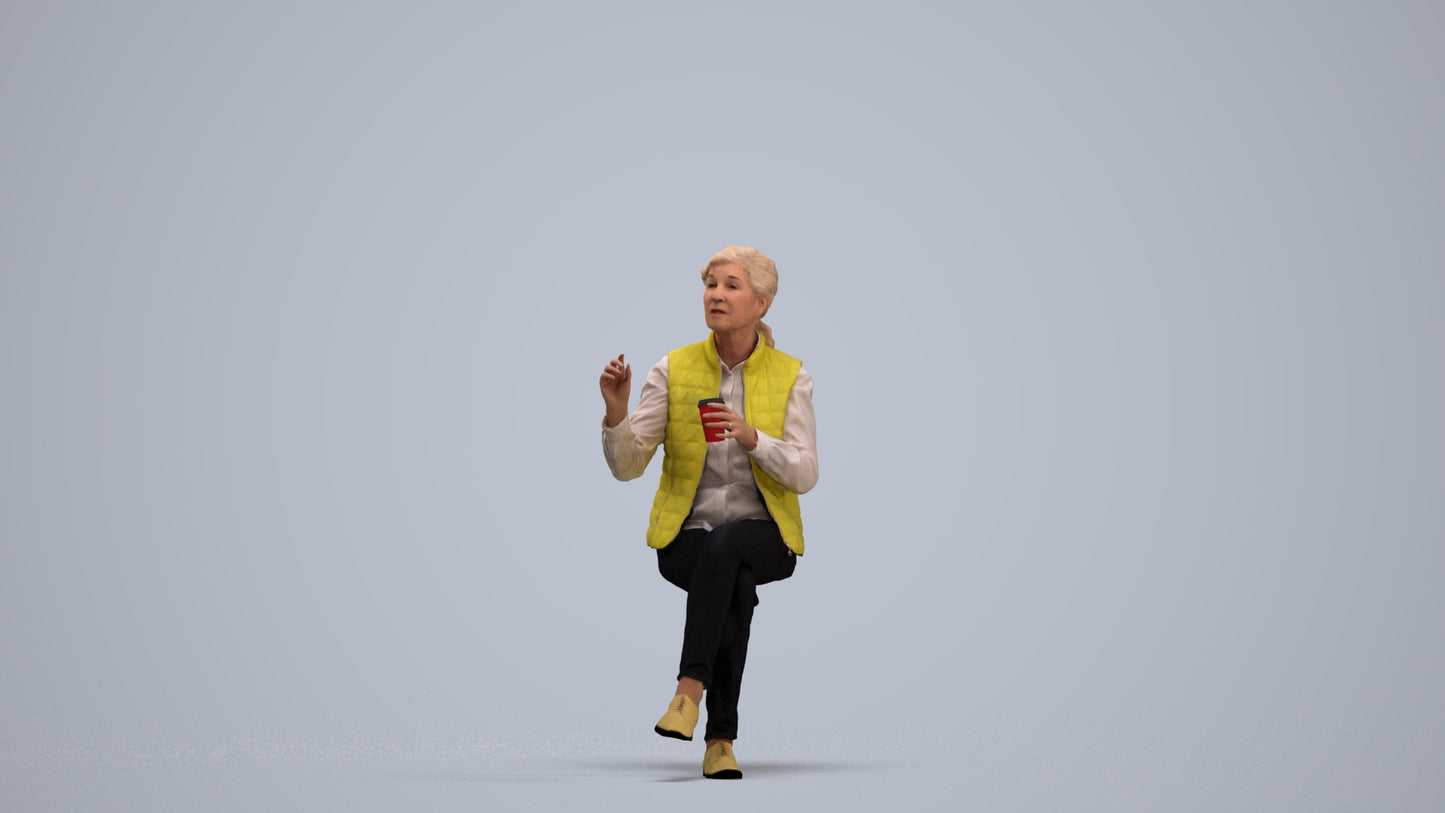 realistic 3D people senior woman casual sitting, render-ready for V-Ray and Corona, FBX OBJ, standing pose render