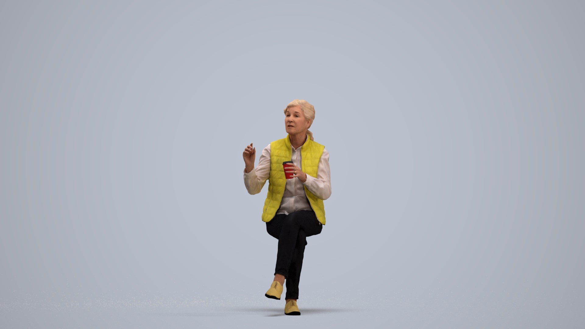 realistic 3D people senior woman casual sitting, render-ready for V-Ray and Corona, FBX OBJ, standing pose render