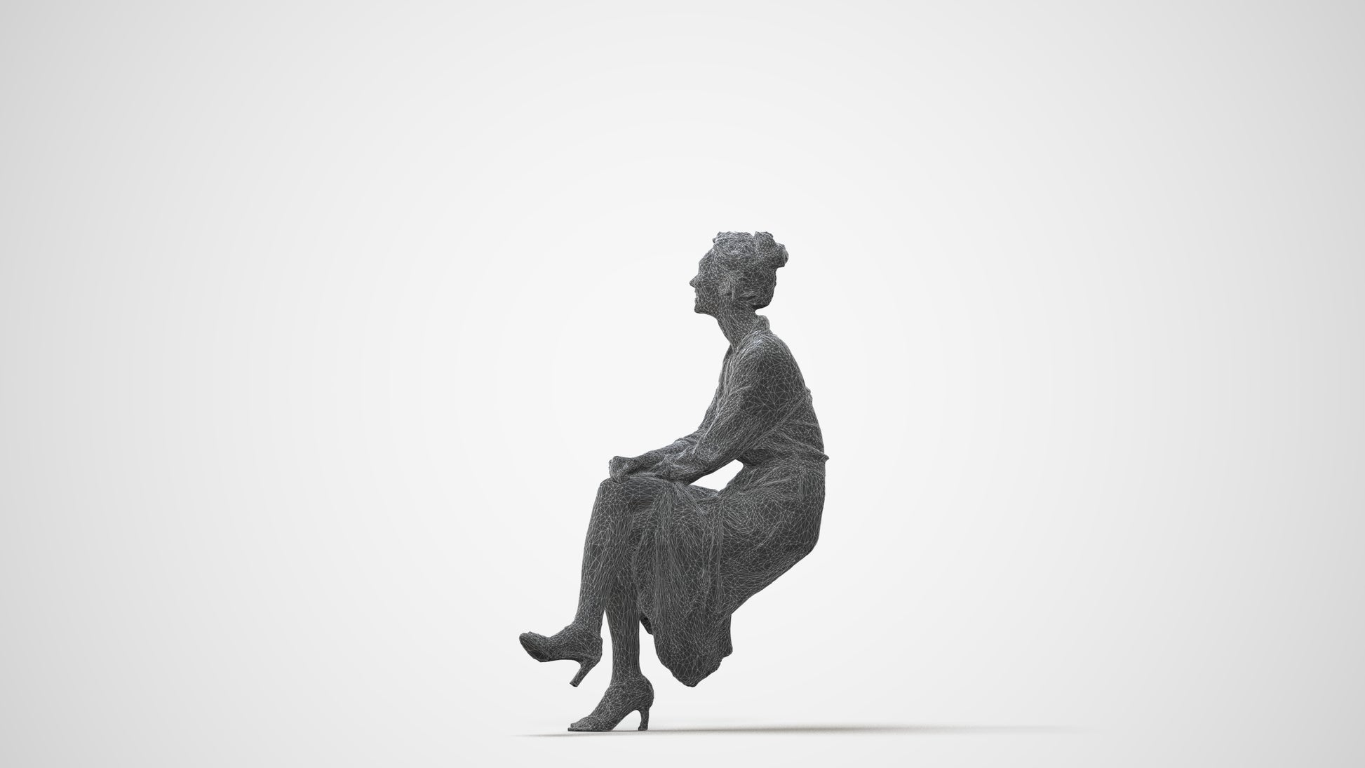 scanned 3D woman casual sitting, photogrammetry people for Enscape and V-Ray, square thumbnail