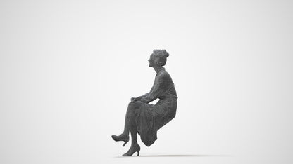 scanned 3D woman casual sitting, photogrammetry people for Enscape and V-Ray, square thumbnail