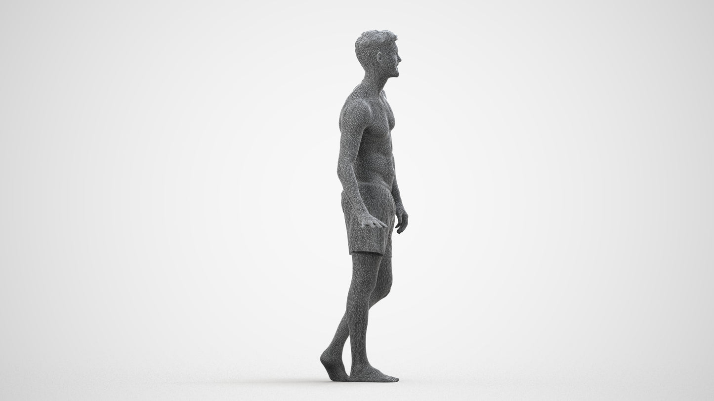 scanned 3D man pool, photogrammetry people for Enscape and V-Ray, wireframe side view