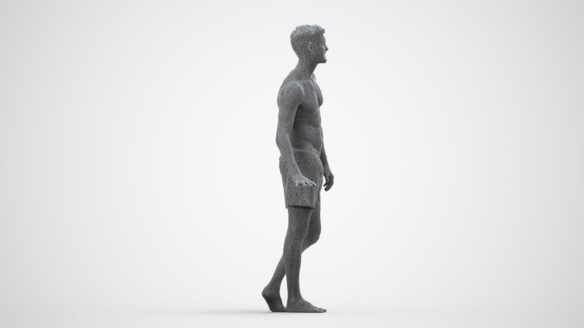 scanned 3D man pool, photogrammetry people for Enscape and V-Ray, wireframe side view