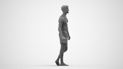 scanned 3D man pool, photogrammetry people for Enscape and V-Ray, wireframe side view