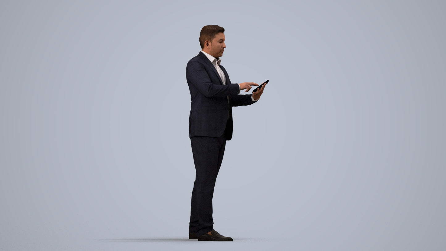 3D scanned man business, photorealistic archviz people for Enscape and SketchUp, side view render