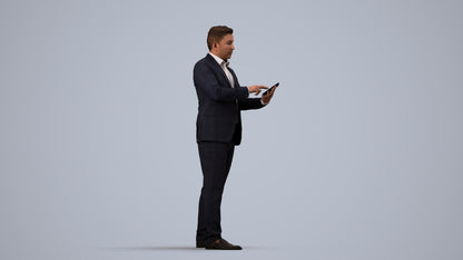 3D scanned man business, photorealistic archviz people for Enscape and SketchUp, side view render