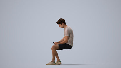 realistic 3D man casual sitting, scanned archviz people for Blender and 3ds Max, three-quarter view render