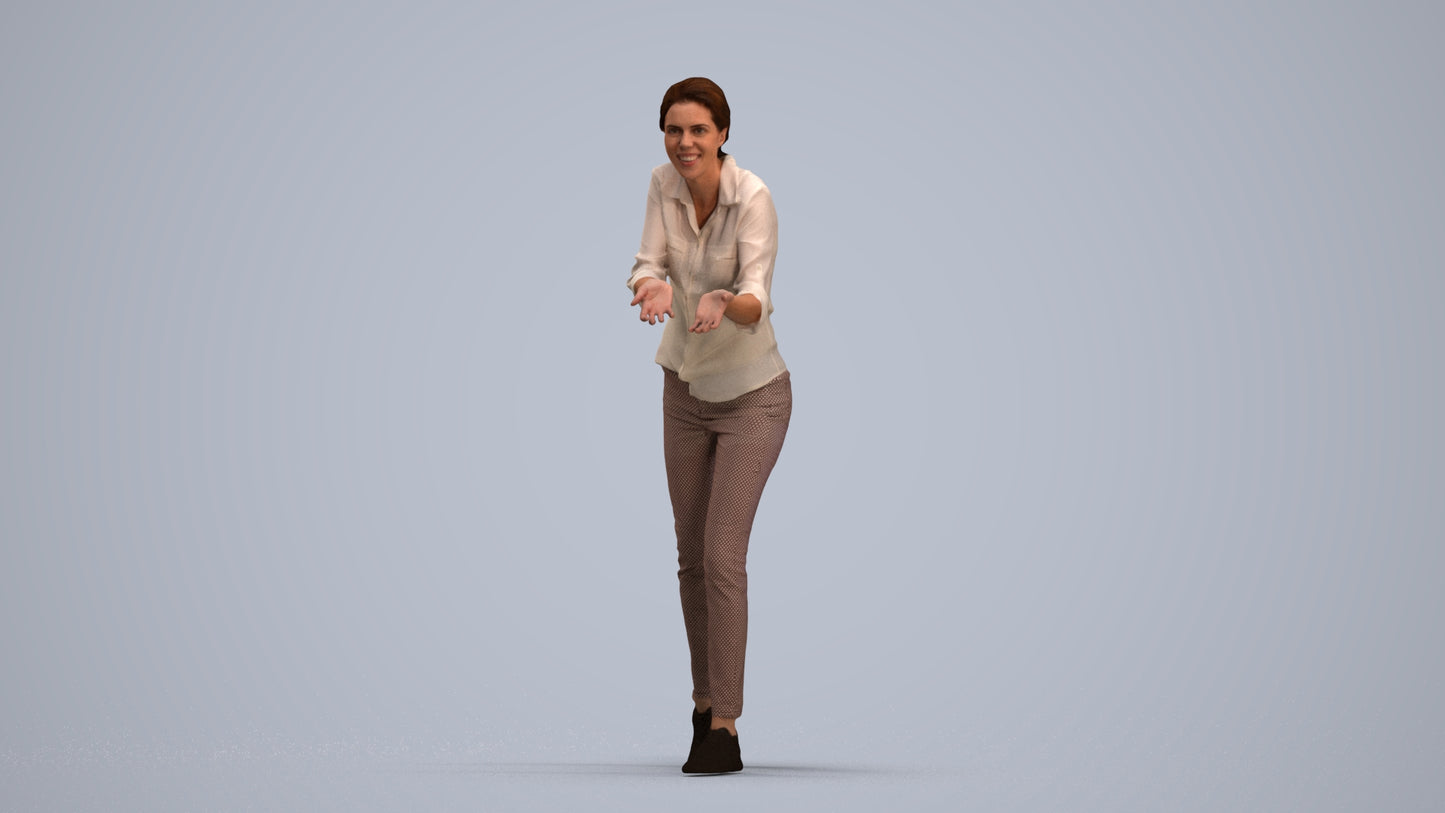 3D human model woman casual standing, photogrammetry scanned person for archviz, standing pose render