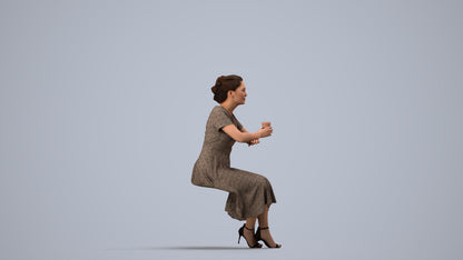 realistic 3D woman casual sitting, scanned archviz people for Blender and 3ds Max, side view render