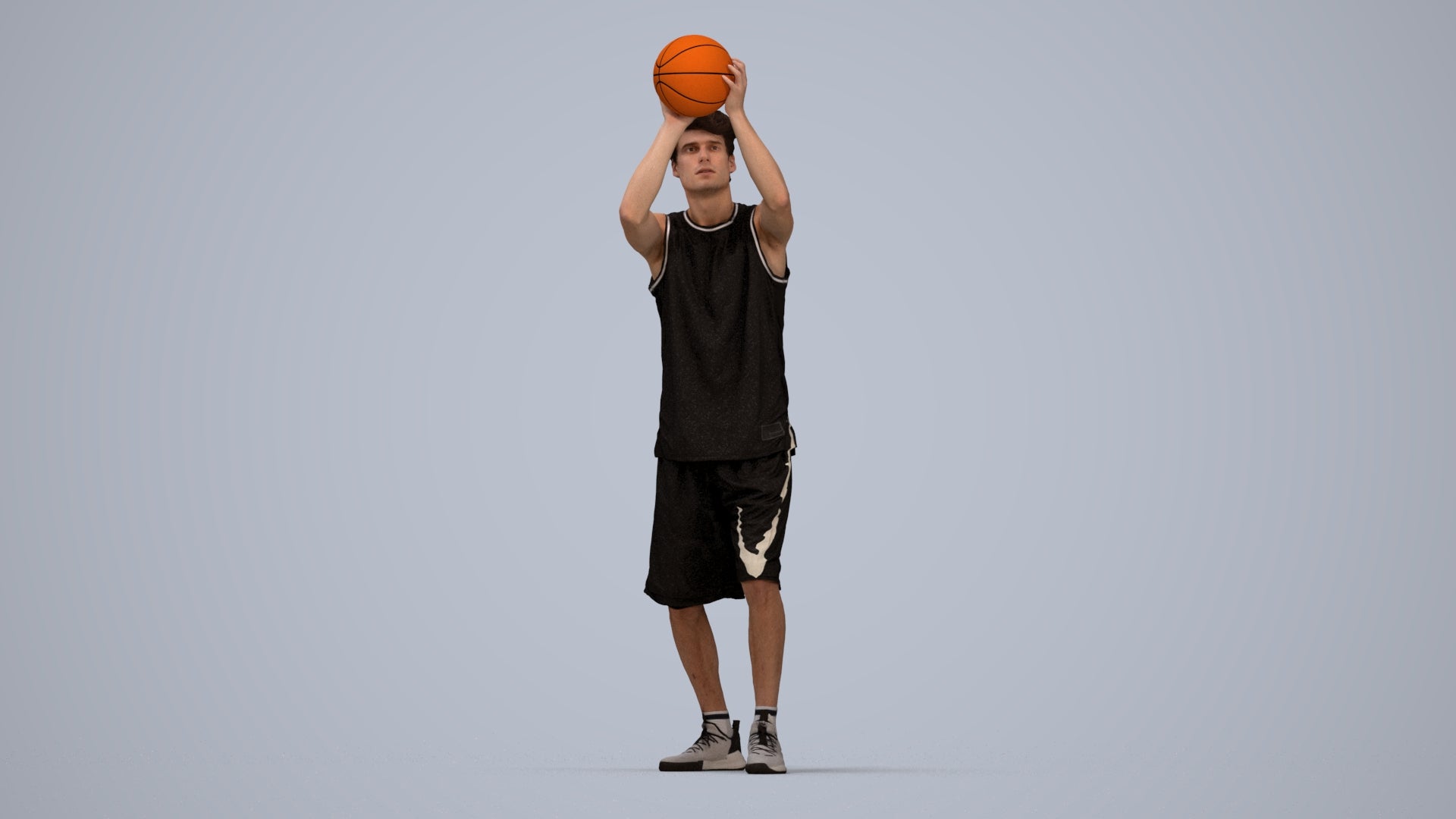 3D people model man sport, scanned human for 3ds Max rendering, top-down view render