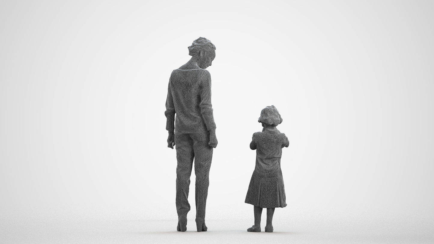scanned 3D girl casual kids, photogrammetry people for Enscape and V-Ray, wireframe front view