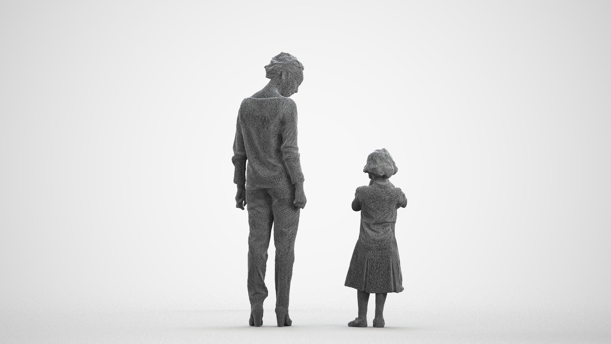 scanned 3D girl casual kids, photogrammetry people for Enscape and V-Ray, wireframe front view