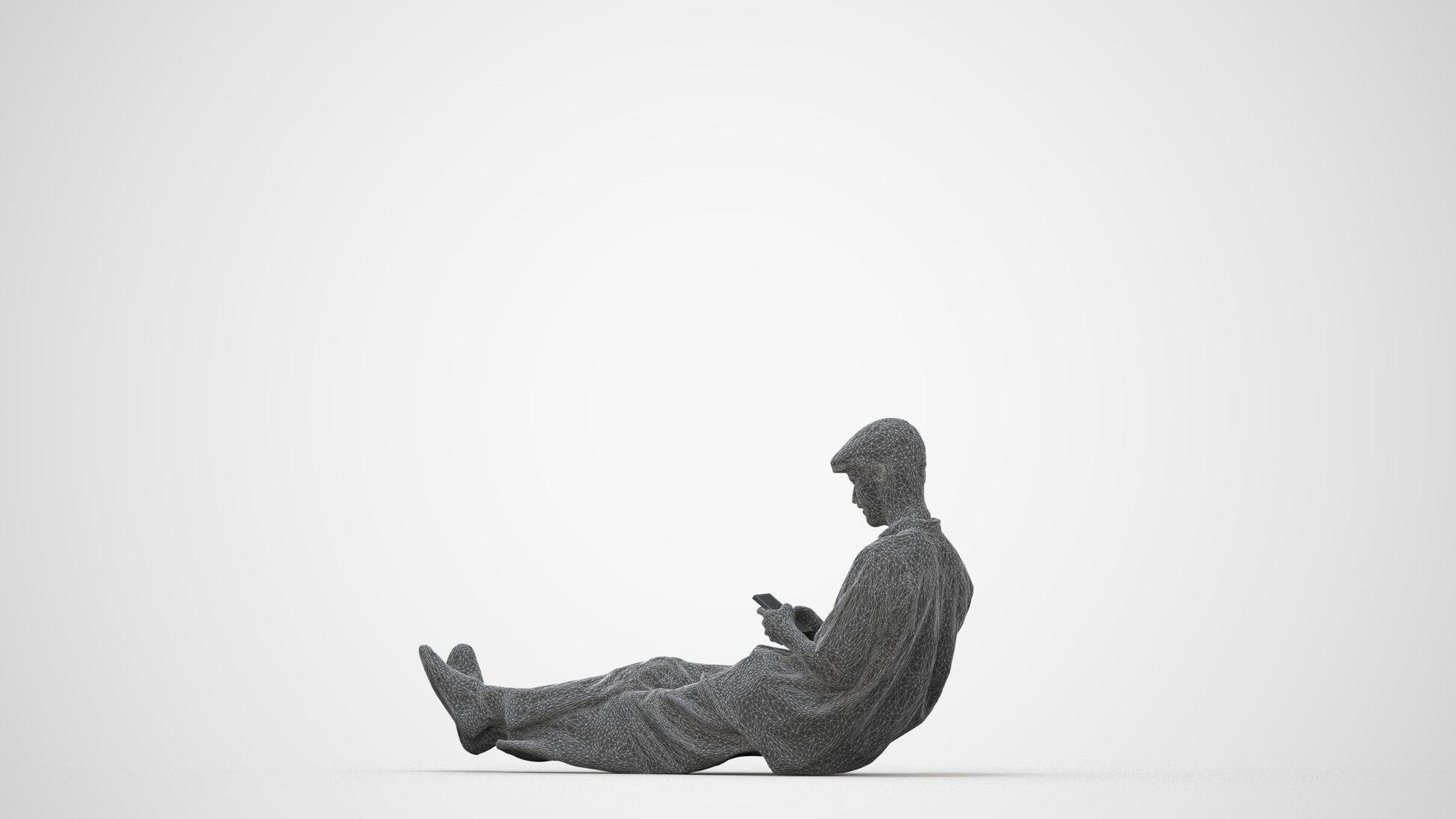 photogrammetry 3D man casual sitting, realistic human model archviz FBX, wireframe back view
