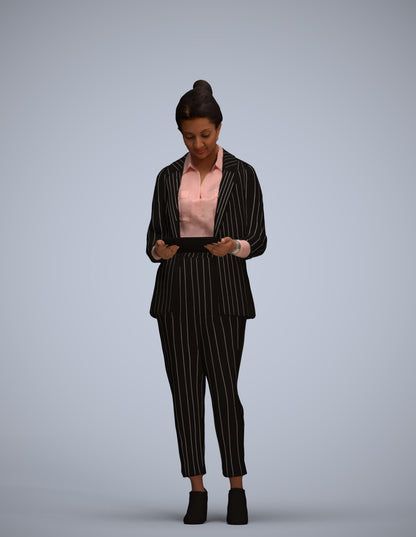 realistic 3D woman business standing, scanned archviz people for Blender and 3ds Max