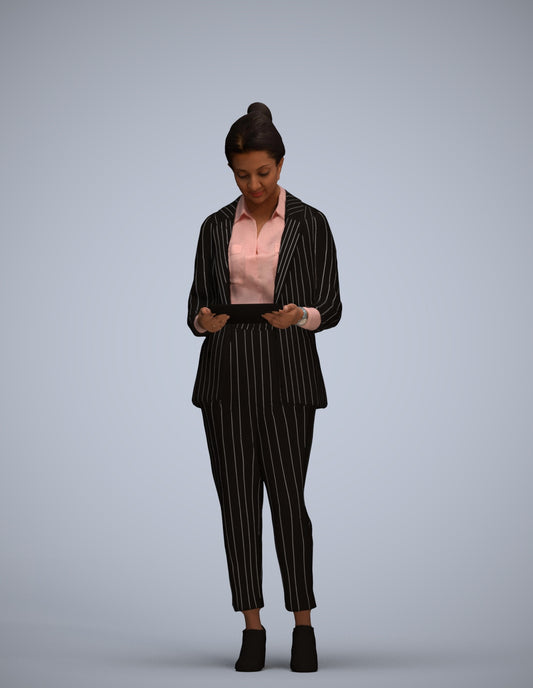 realistic 3D woman business standing, scanned archviz people for Blender and 3ds Max