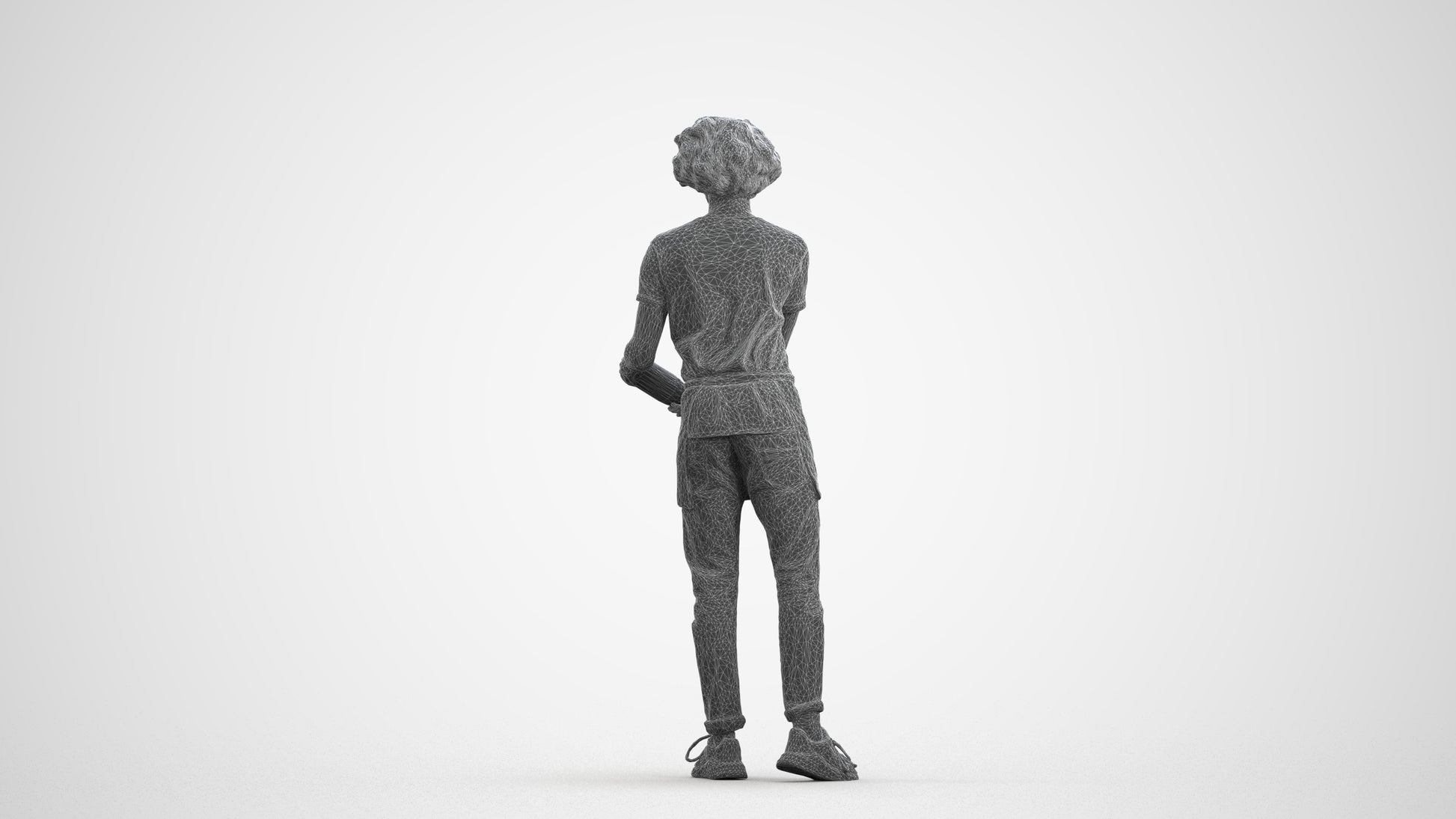 realistic 3D human man hospitality, archviz people FBX OBJ for Blender, wireframe front view