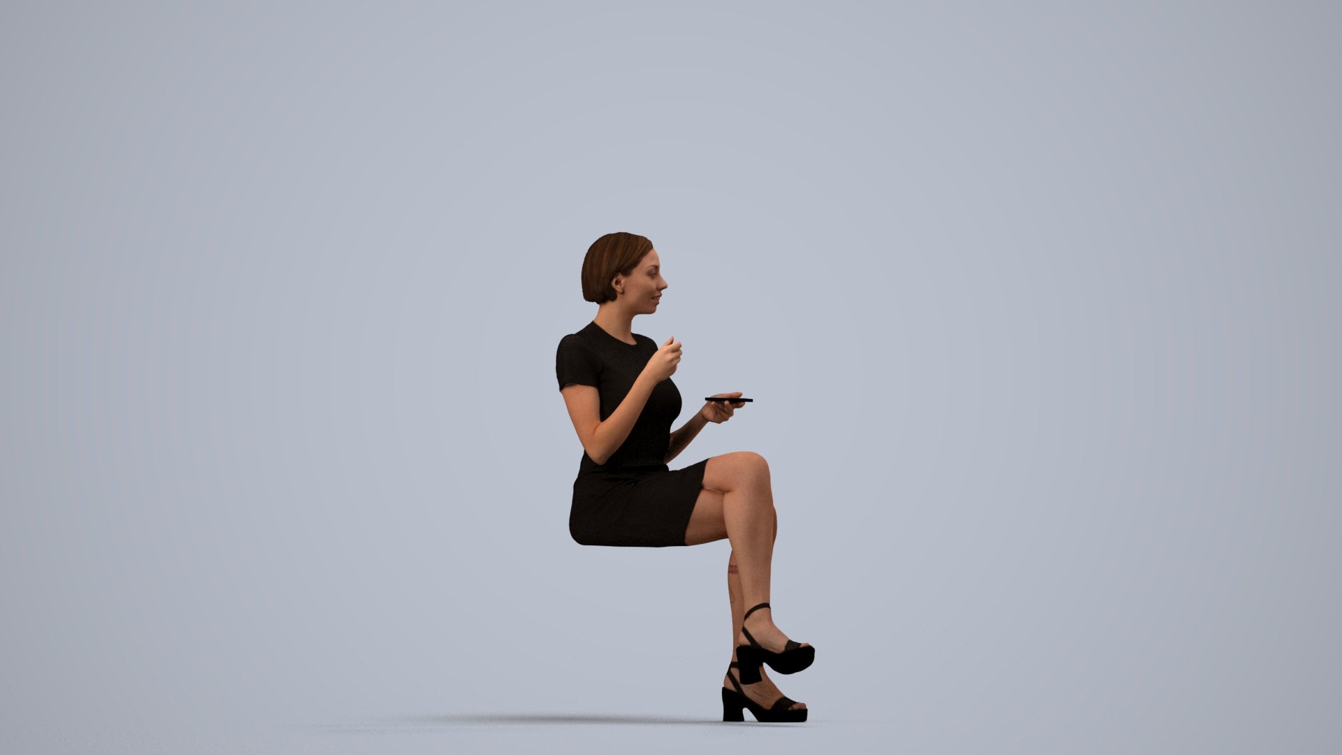 realistic 3D people woman business sitting, render-ready for V-Ray and Corona, FBX OBJ, side view render