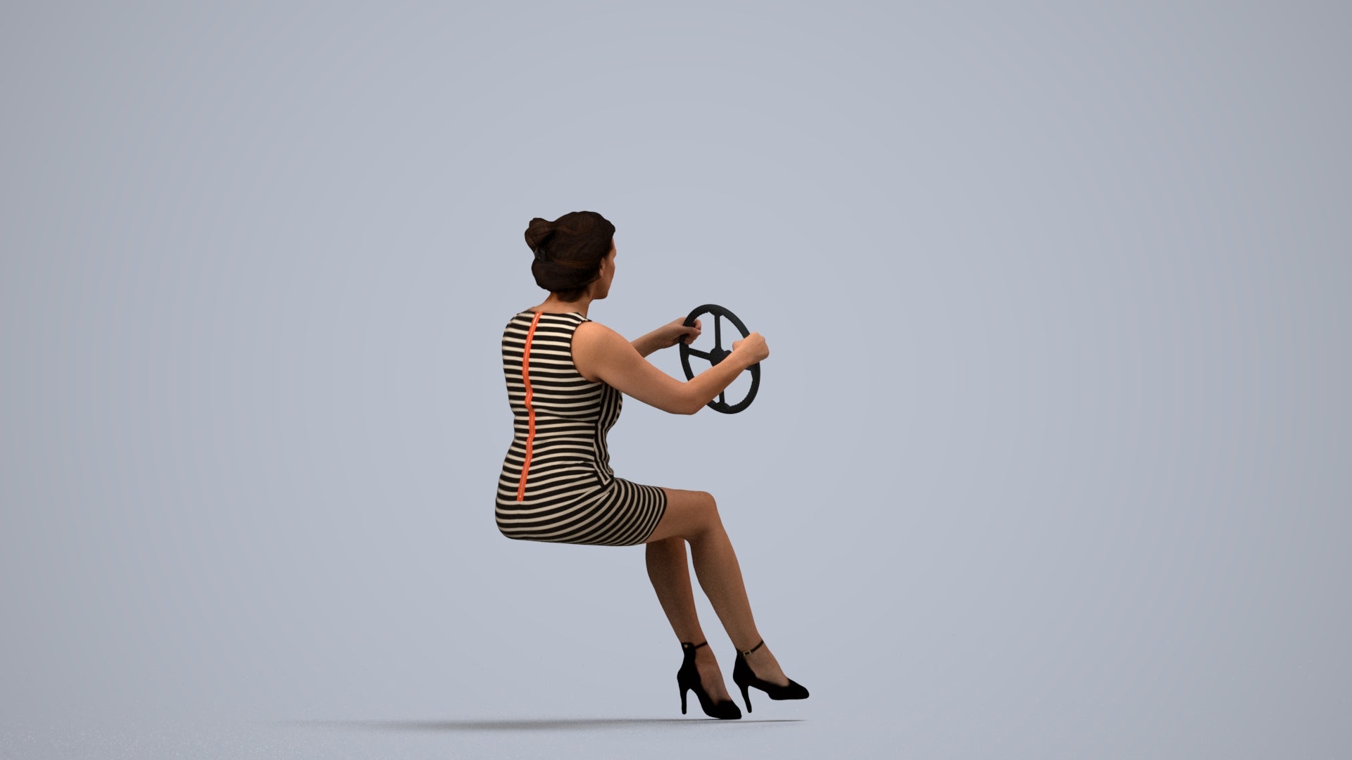 photogrammetry 3D woman casual driving, realistic human model archviz FBX, side view render