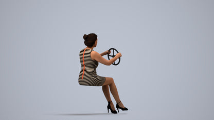 photogrammetry 3D woman casual driving, realistic human model archviz FBX, side view render