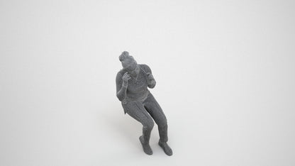 realistic 3D people woman casual sitting, render-ready for V-Ray and Corona, FBX OBJ, wireframe three-quarter view