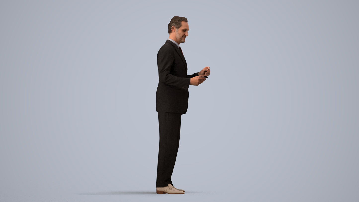 realistic 3D people man business, render-ready for V-Ray and Corona, FBX OBJ, side view render