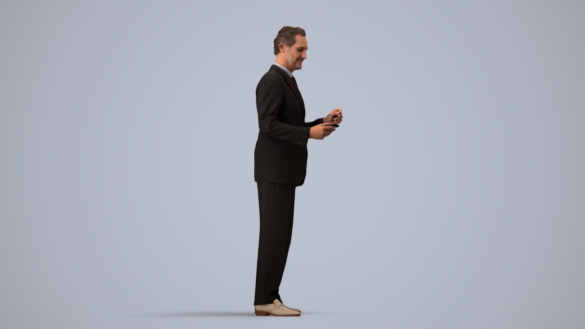 realistic 3D people man business, render-ready for V-Ray and Corona, FBX OBJ, side view render