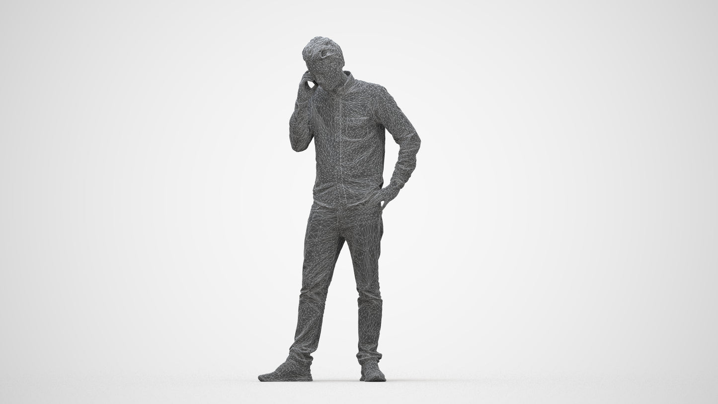 scanned 3D man casual standing, photogrammetry people for Enscape and V-Ray, wireframe back view