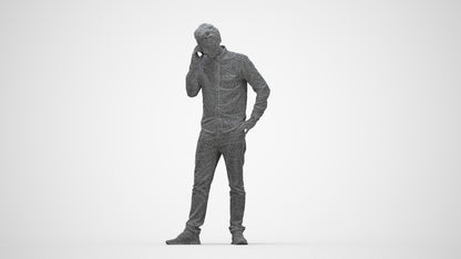 scanned 3D man casual standing, photogrammetry people for Enscape and V-Ray, wireframe back view
